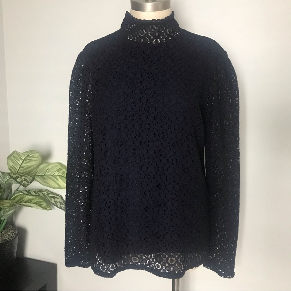 Banana Republic black high neck long sleeve lace top size L